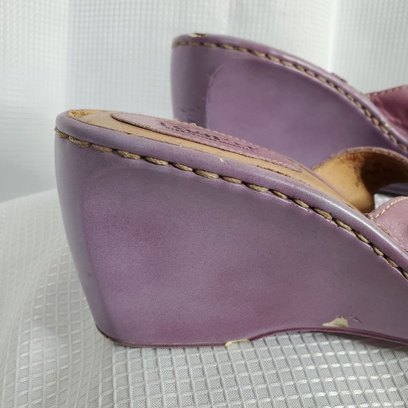 Born Handcrafted Footwear Size 8/39 Leather Wedge Sandals Heels Straps Purple - Picture 3 of 16
